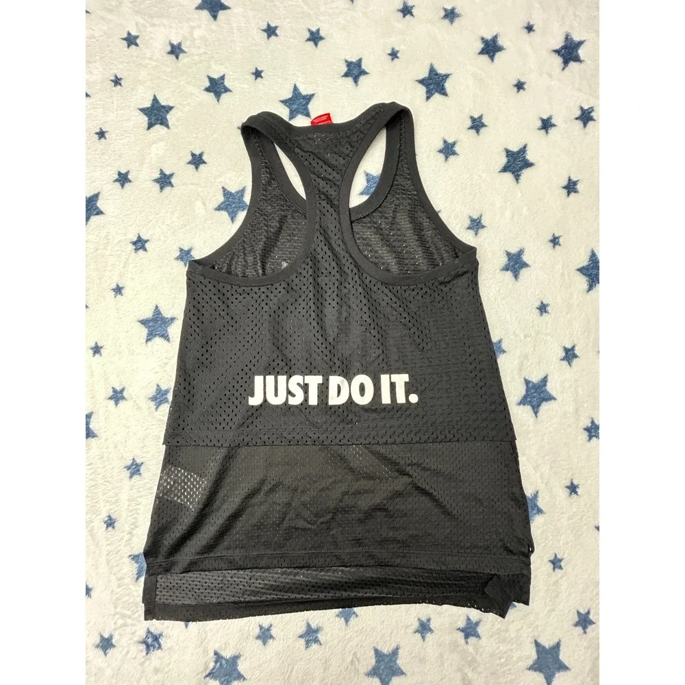 Nike Mesh Tank Top Womens Small Black Racerback Graphic Athletic Workout